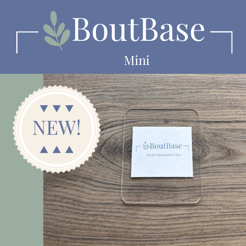 Clear BoutBase Mini pocket boutonniere holder for kids and smaller floral designs with New label