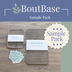 BoutBase Sample Pack with standard and mini pocket boutonniere holders and Slide Into Pocket stickers